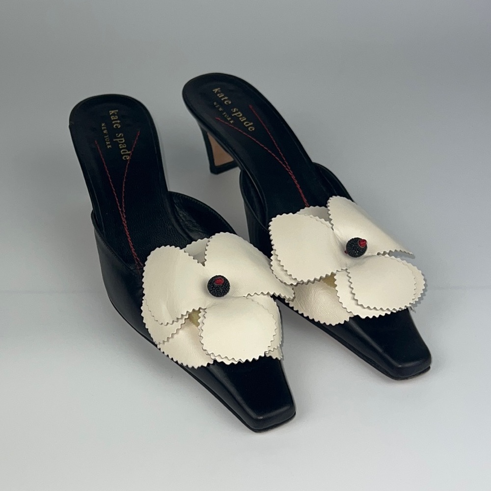 Kate Spade Black and White Heels with Floral Accent